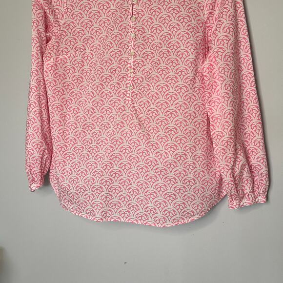 Talbots Easy Popover Button Top Size Large Petite Pink Ruffle Collar Geometric - Picture 3 of 10